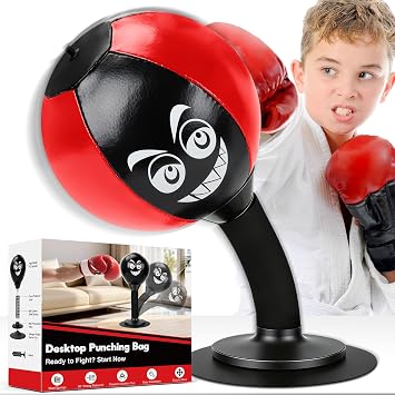 Desktop Punching Bag - Stress Relief, Suction Cup Design for Office Table and Counters, Heavy Duty Stress Relief Ball, Fun Gifts Suitable for All Ages Red