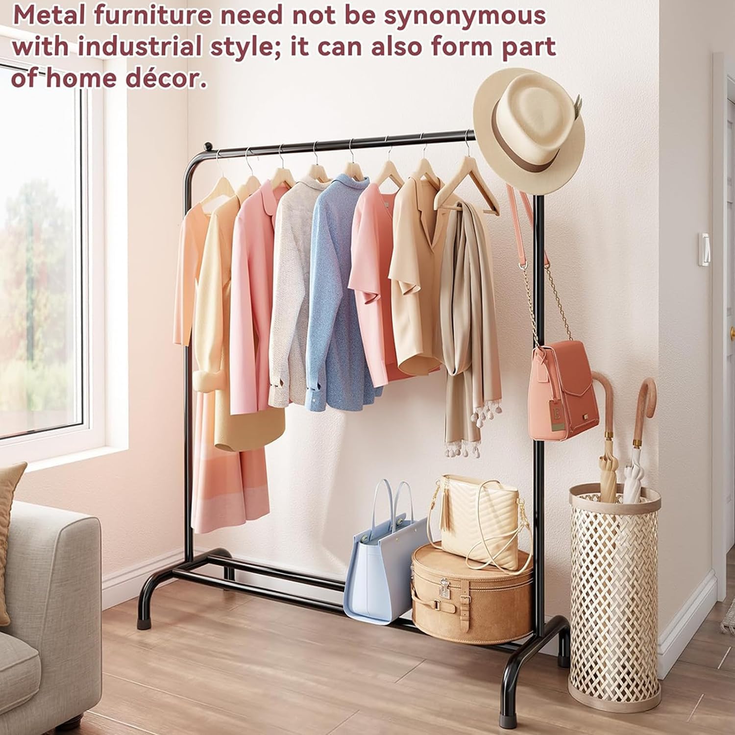 Clothing Rack for Hanging Clothes, 45" L Standard Clothes Garment Rack with Shelf, Portable Wardrobe Rack for Bedroom, Laundry Room, Black