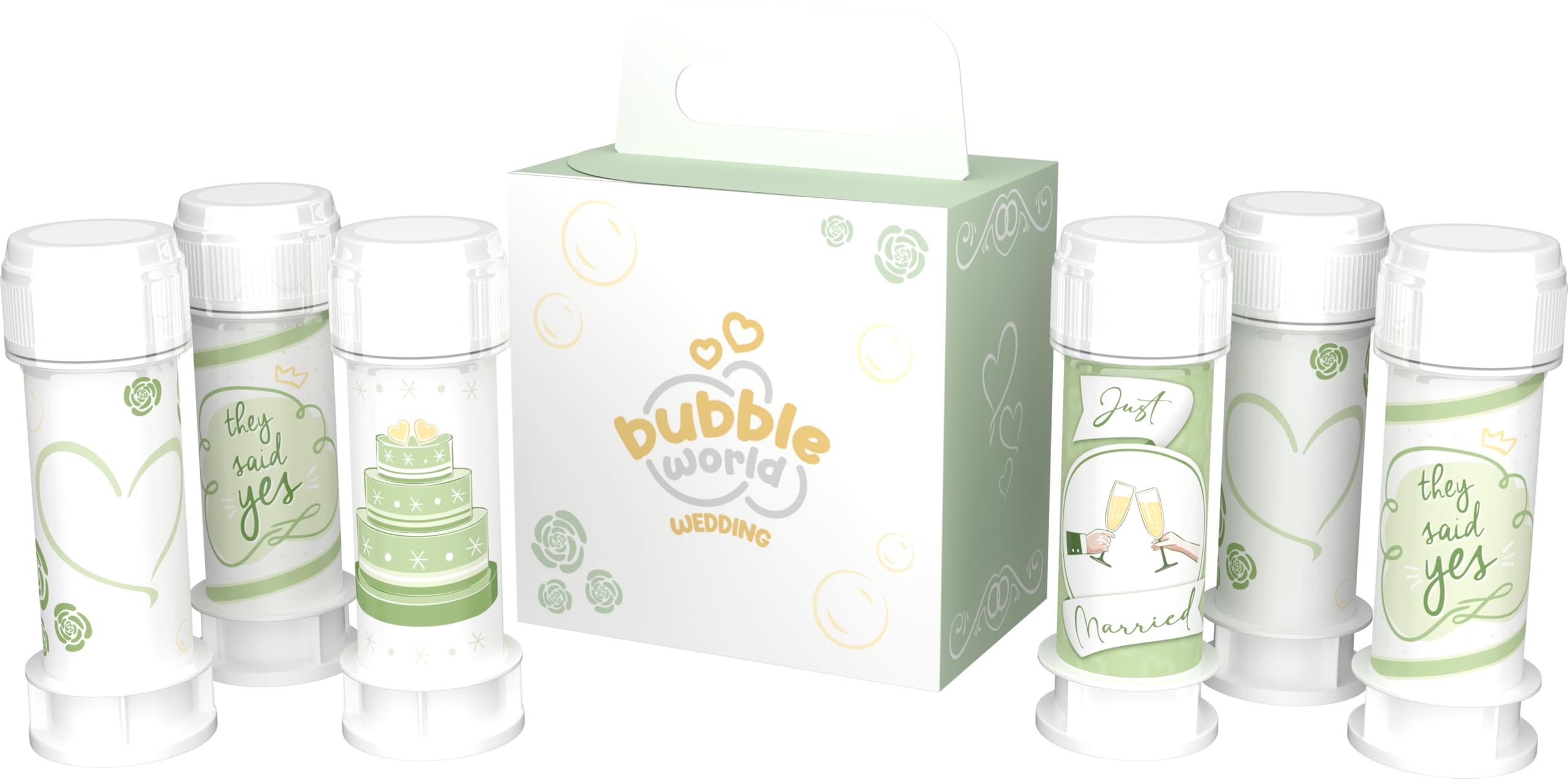 Bubble World - Wedding Natura - Seifenblasen Hochzeit 6 x 60 ml - Weiße Tuben mit integriertem Blasgerät - Gadget Bonbonniere Platzhalter Hochzeit Elegant - Made in Italy