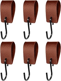Leather Hooks, 6Pcs Brown Kitchen Mitt Hanger with Black Hooks | Kitchen Hooks for Oven Mitts,Durable Mounted Storage Solution