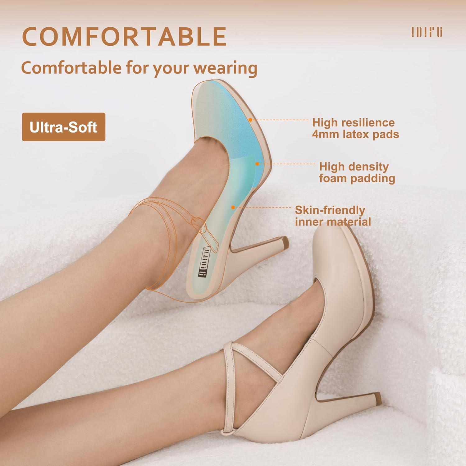 IDIFU Women's Tracy Platform High Heels Closed Toe Pumps Strappy Cross Ankle Strap Shoes for Casual Work Wedding - Image 3