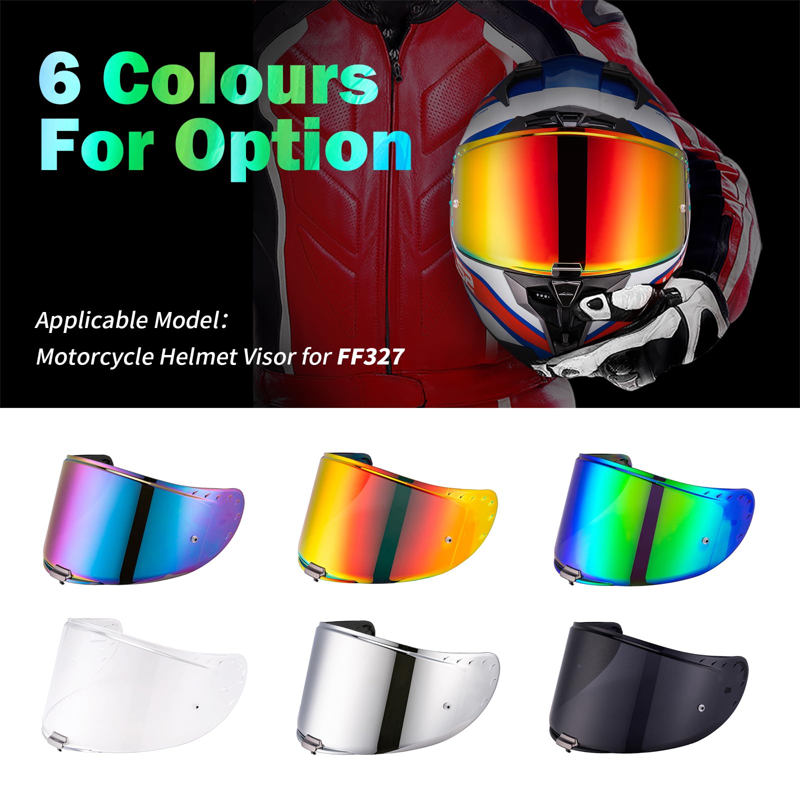 VCOROS Visiera Sostitutiva Per Casco Moto FF397 E FF801 – Lente In PC Antigraffio, Colore Rosso Cromato, Protezione Antivento E Antipolvere