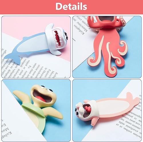 Miniatura 3 de Marcapáginas de animales de dibujos animados en 3D, 4 piezas, divertidos marcapáginas de lectura, marcapáginas locas, bonitos marcadores aplastados