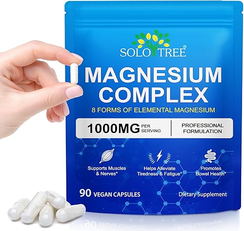 Complejo de magnesio 1000 mg, 90 cápsulas veganas, incluye glicinato de magnesio, citrato, malato, para apoyo muscular y nervioso, salud intestinal,