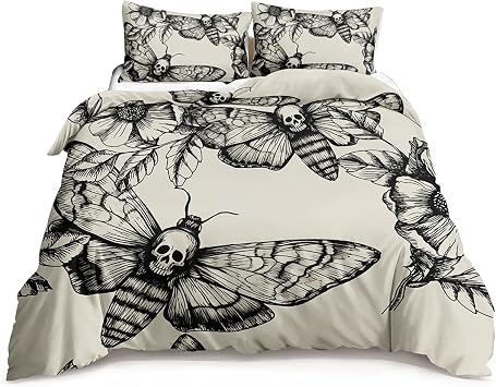 HOSIMA Death Moth Bedding Set for Girls Teen boy Skull Decor Comforter Cover Halloween Bedding. No Comforter