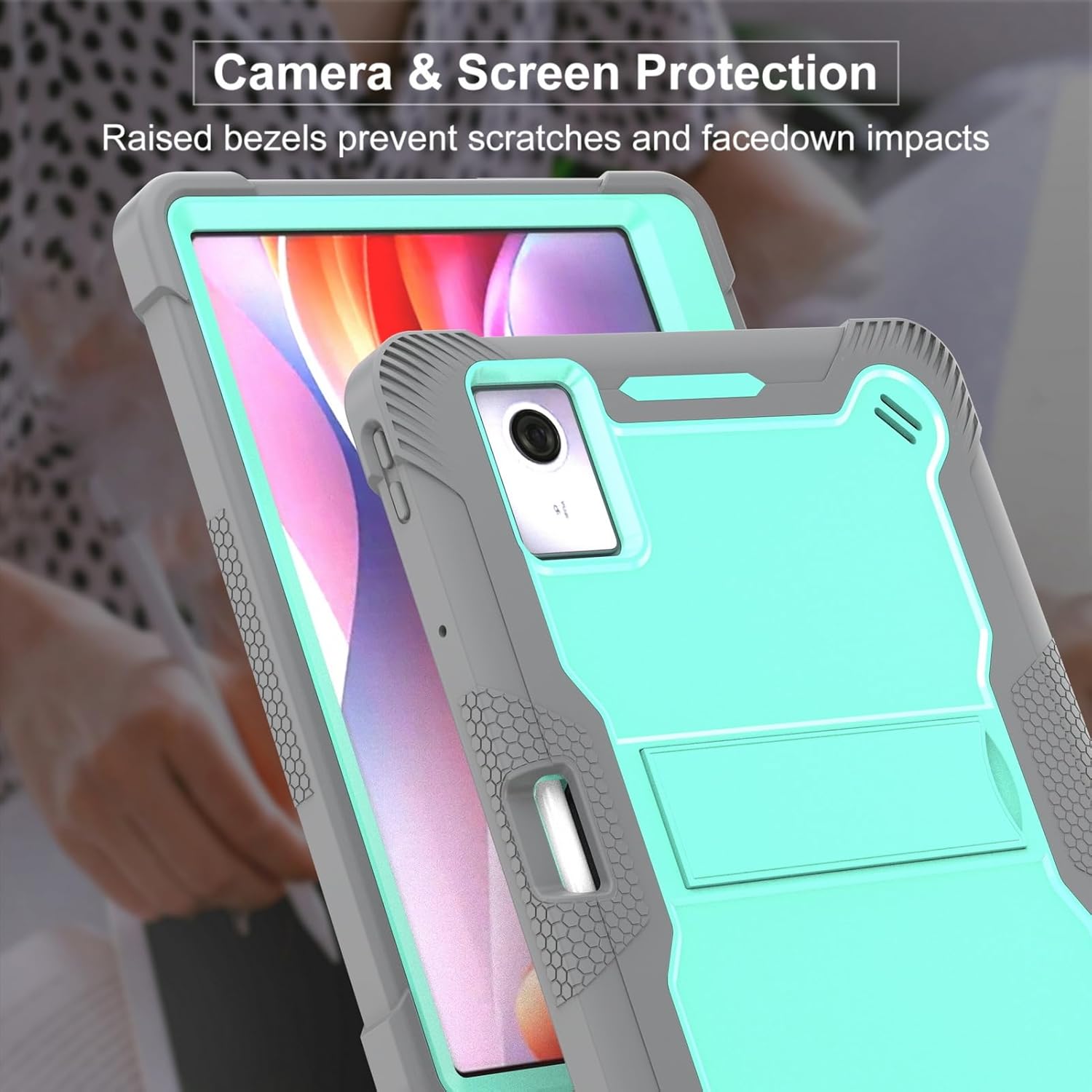 Heavy Duty Case for Lenovo Idea Tab Plus 12.1 inch 2025 Model, 3-Layer Shockproof Armor Cover (Soft Silicone + Hard PC) with Kickstand & Pencil Holder -Gray + Mint Green