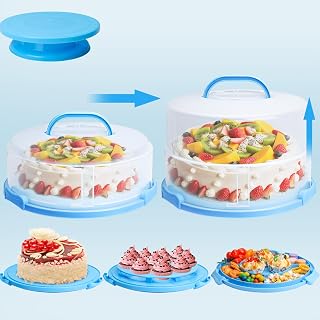 Bundt Cake Carrier, 13.5"Blue Cake Carrier with Lid Handle Turntable and Cupcake Holder, Portable Cake Transport Container, Perfect Gifts for Transporting Cakes, Pies, Cupcakes, Nuts, Fruits