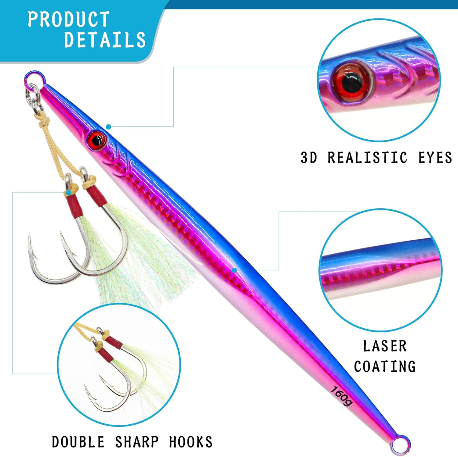 3pcs Saltwater Vertical Fishing Jigs Metal Jigging Spoon Speed Fast Deep Sea Jigging Fishing Lures Luminous Lead Jigs with Assist Hooksfor Tuna Bass Dogtooth Grouper(4.58oz/5.29oz/5.64oz)