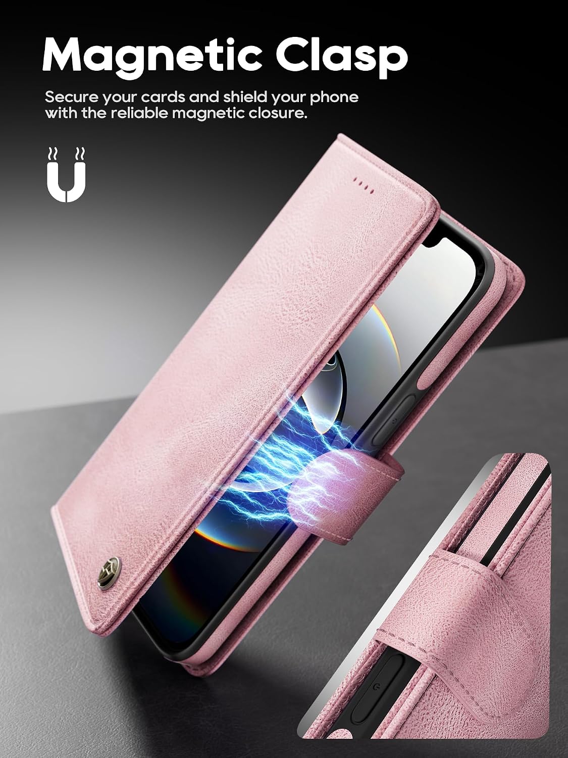 Compatible with iPhone 17e/16e Wallet Case with Card Holder, 2 in 1 Magnetic Detachable & Wireless Charging Support, PU Leather Flip Phone Cover (Pink)