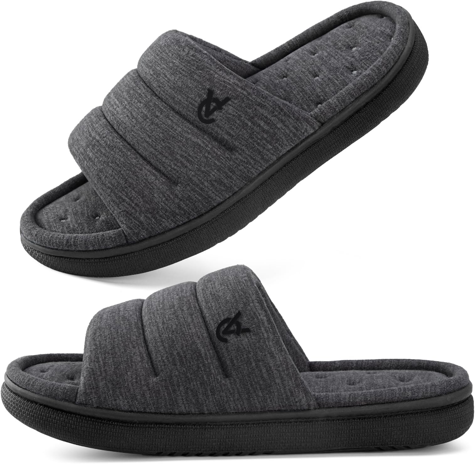 Mens Open-Toe Slippers Memory Foam Indoor Outdoor House Shoes