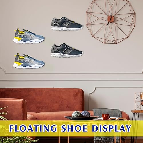Miniatura 6 de Treela Paquete de 20 estantes flotantes para zapatos para pared, estantes flotantes de acrílico transparente para tenis, estante de pared para