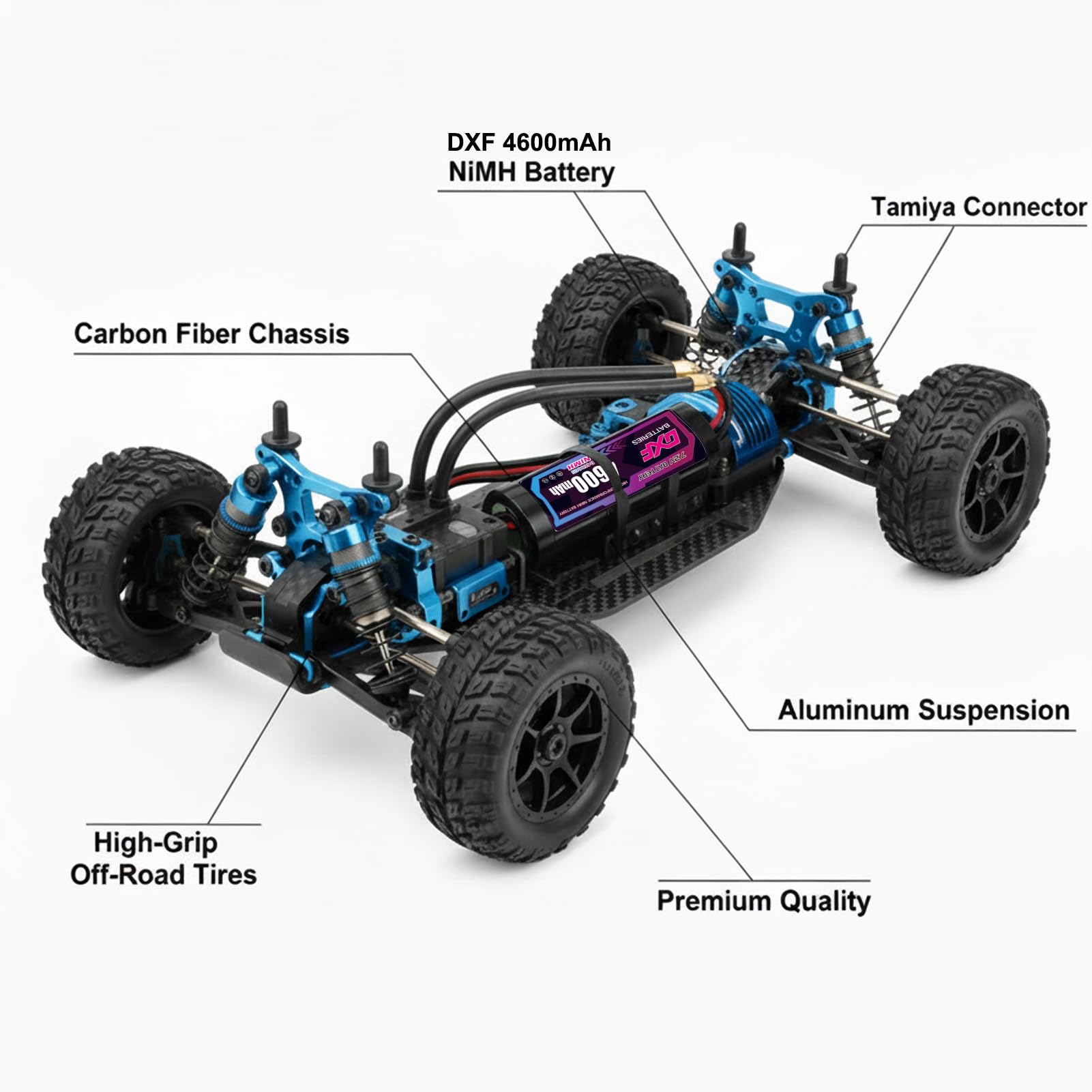 DXF 7,2 V 4600 mAh RC NiMH akumulator do samochodów RC, ciężarówek, HPI, Losi, Kyosho, hobby, do samochodów RC, aeroplan, helikopterów, łodzi (2 sztuki)