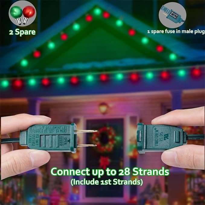50 pies luces navideñas LED G40 rojo y verde miniatura 4