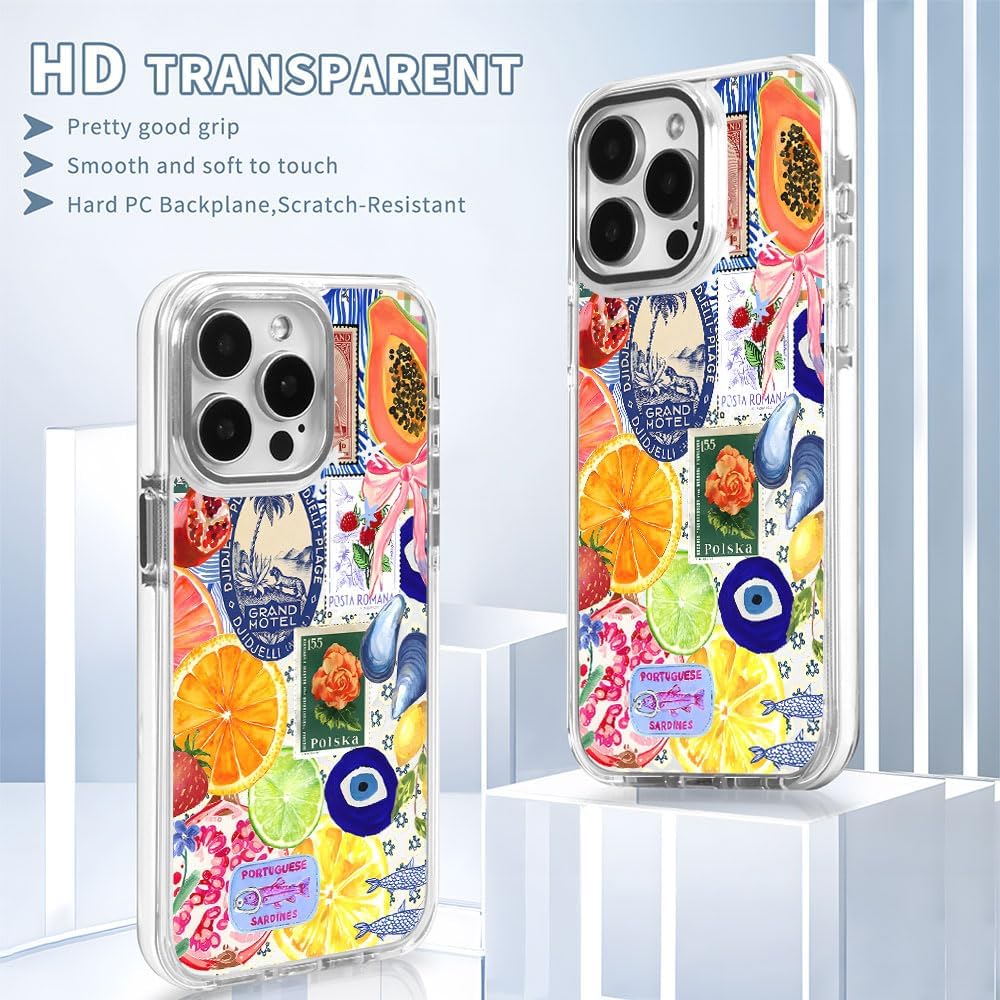 Cases for iPhone 16 Pro Max,Compatible with MagSafe,Classic Clear Shockproof Protection Magnetic Phone Case - Bow European Summer Lemon Collage - Image 2