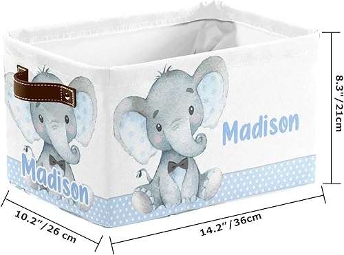 Miniatura 3 de Deven Elephant Blue - Canastas de almacenamiento grandes personalizadas para organizar estantes con asa, contenedores de almacenamiento decorativos
