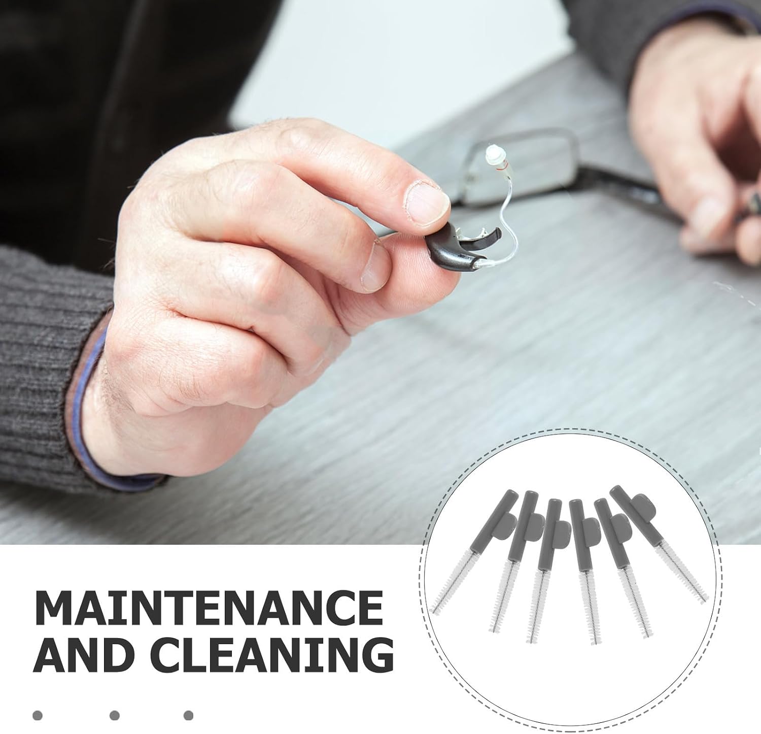 Cabilock Hearing Aid Cleaning Brushes 6pcs Compact Size 4.60x1.00x0.40cm Nylon Material Strength to Prevent Blockages for Amplifier Vents and Headphones for Home Cleaning and Travel Use