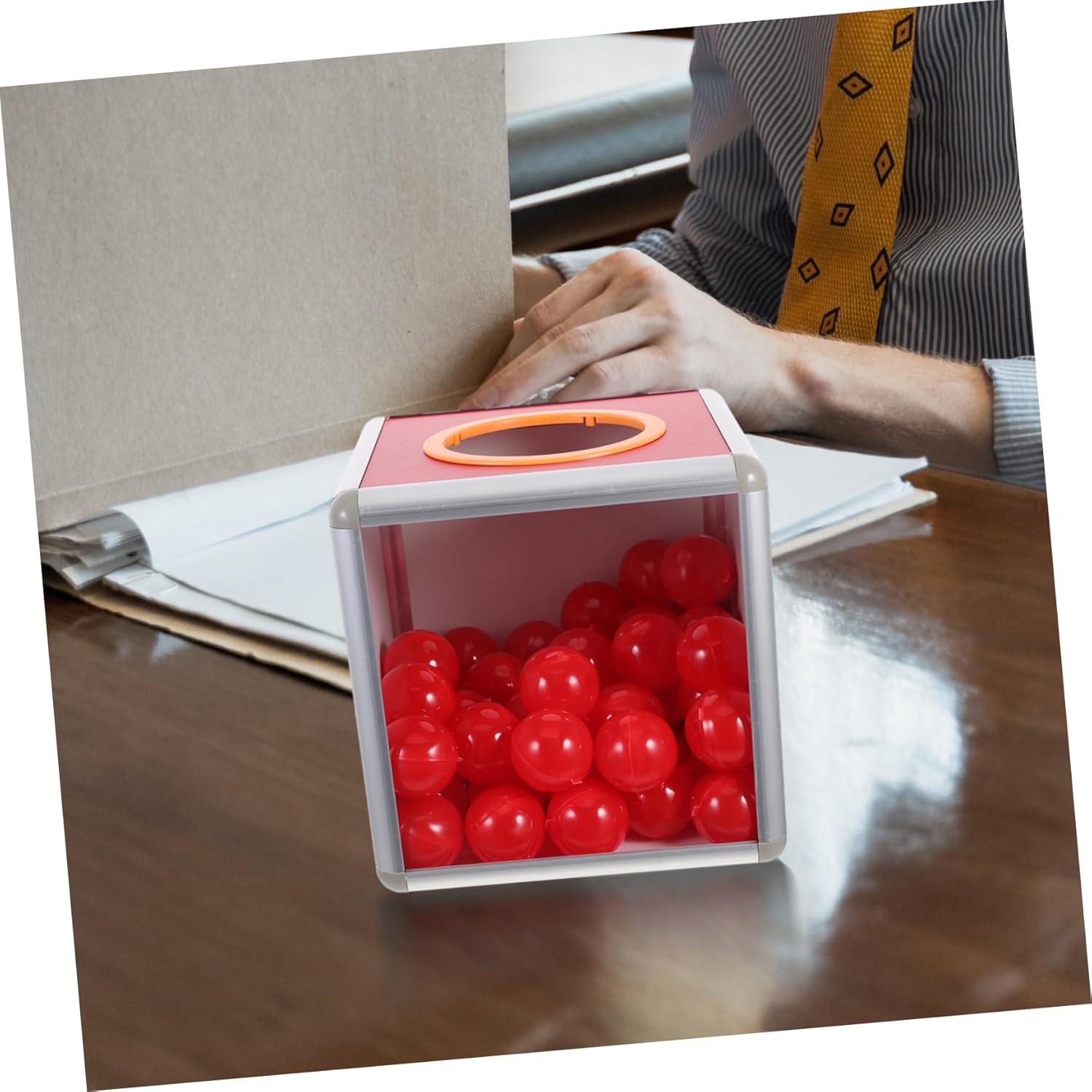 Raffle Ball Game Box with Red Balls Multifunctional Storage Container for Donations Voting and Fundraising Events Charity with Ample Capacity and Easy