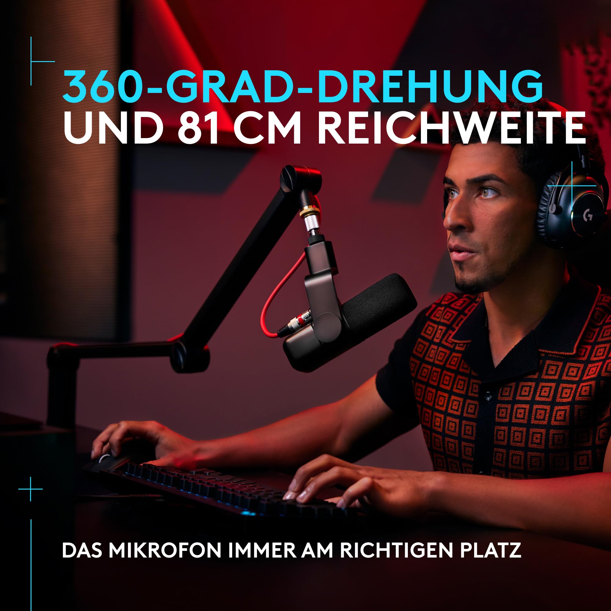 Logitech G Compass Premium-Broadcast-Mikrofonschwenkarm | Interne Federn, Desktop-Klemme, integriertes Kabelmanagement, für Aufnahme, Gaming, Streaming - Schwarz