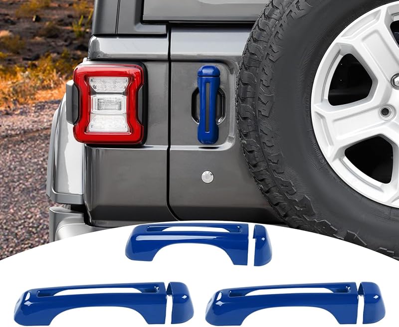 Capa de acabamento da maçaneta da porta traseira PDKLIN para Jeep Wrangler JL JLU 2018–2024 2 portas, azul – 3 unidades