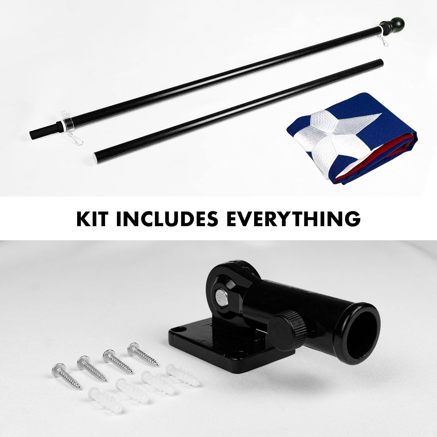 G128-6 Feet Spinning Flagpole (Black) Texas Flag Brass Grommets Spun Polyester 3x5 ft (Flag Included) Aluminum Flag Pole