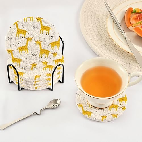 Miniatura 5 de Juego de posavasos absorbentes de jirafa amarilla con soporte, paquete de 6 posavasos para bebidas para oficina, posavasos para mesa