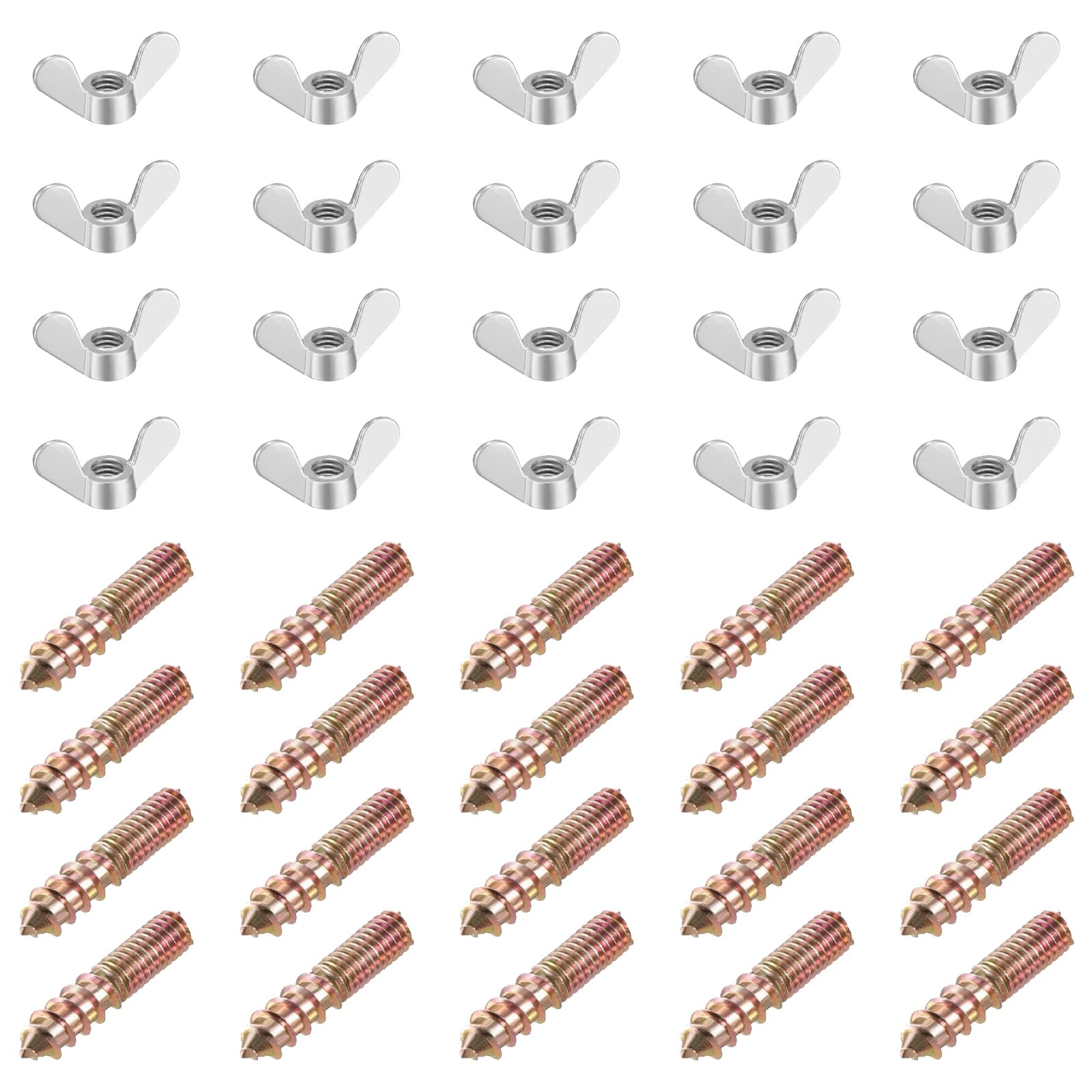 Jazuaiao Multicolor 40Pcs 6Mm Double End Thread Wing Nut Screws Strong Steel Construction Butterfly Fastener For Hand Tightened Assembly Tasks Double Thread Wing Screws For Furniture