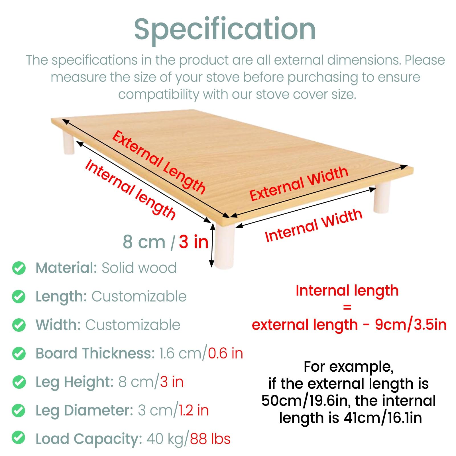JYHHCYS Tapa encimera Gas Cubierta De Madera para Estufa, Resistente Al Calor Cubierta para Estufa con Patas Antideslizantes, Espacio Adicional para La Encimera De La Cocina(White,74x48xH9.6cm)