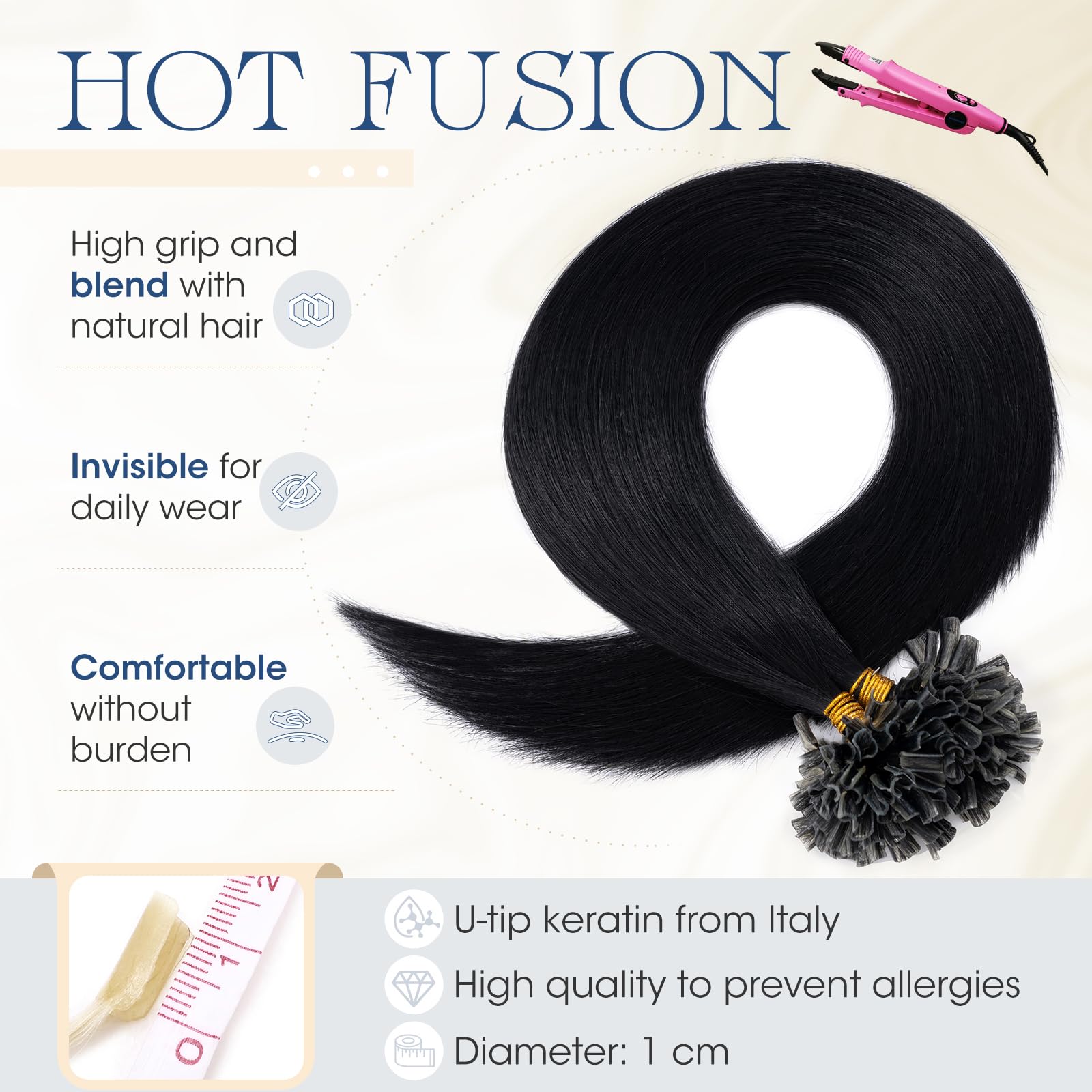 Elailite 200 Stück Extensions Echthaar Bondings 55cm 100g Haarverlängerung U-tips Keratin 0.5g/pcs #1 Schwarz