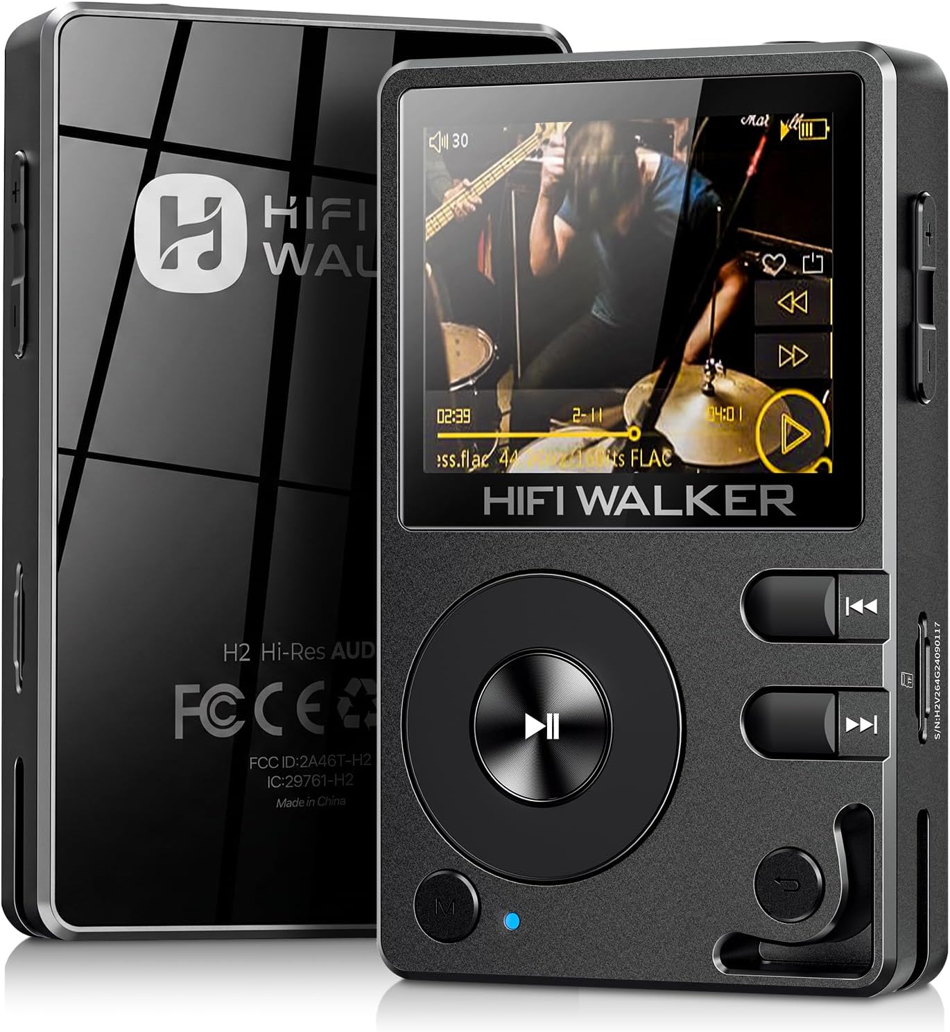 H2 High Resolution Bluetooth Flac Wav Digital Audio Player Portable with 16Gb Memory Card and Hi Res Earphone (Supports up to 256Gb)