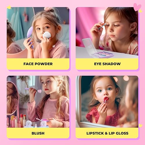 Miniatura 4 de ULOVEME - Kit de maquillaje real para niñas pequeñas, juguete de maquillaje real, no tóxico, lavable, regalo de cumpleaños para niñas de 3, 4, 5, 6,