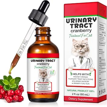 Urinary Tract Infection Treatment for Cats, Cat Urinary Tract Infection Treatment, Natural Urinary Tract Support Drops with Cranberry, Support Healthy Kidney & Bladder, 60ml
