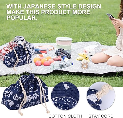 Vista 5 de TOYANDONA Bolsa de almuerzo de algodón y línea azul