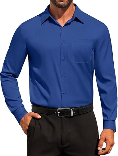 COOFANDY Dress Shirt Men Wedding Dating Button Down Shirt with Pocket Regular Fi