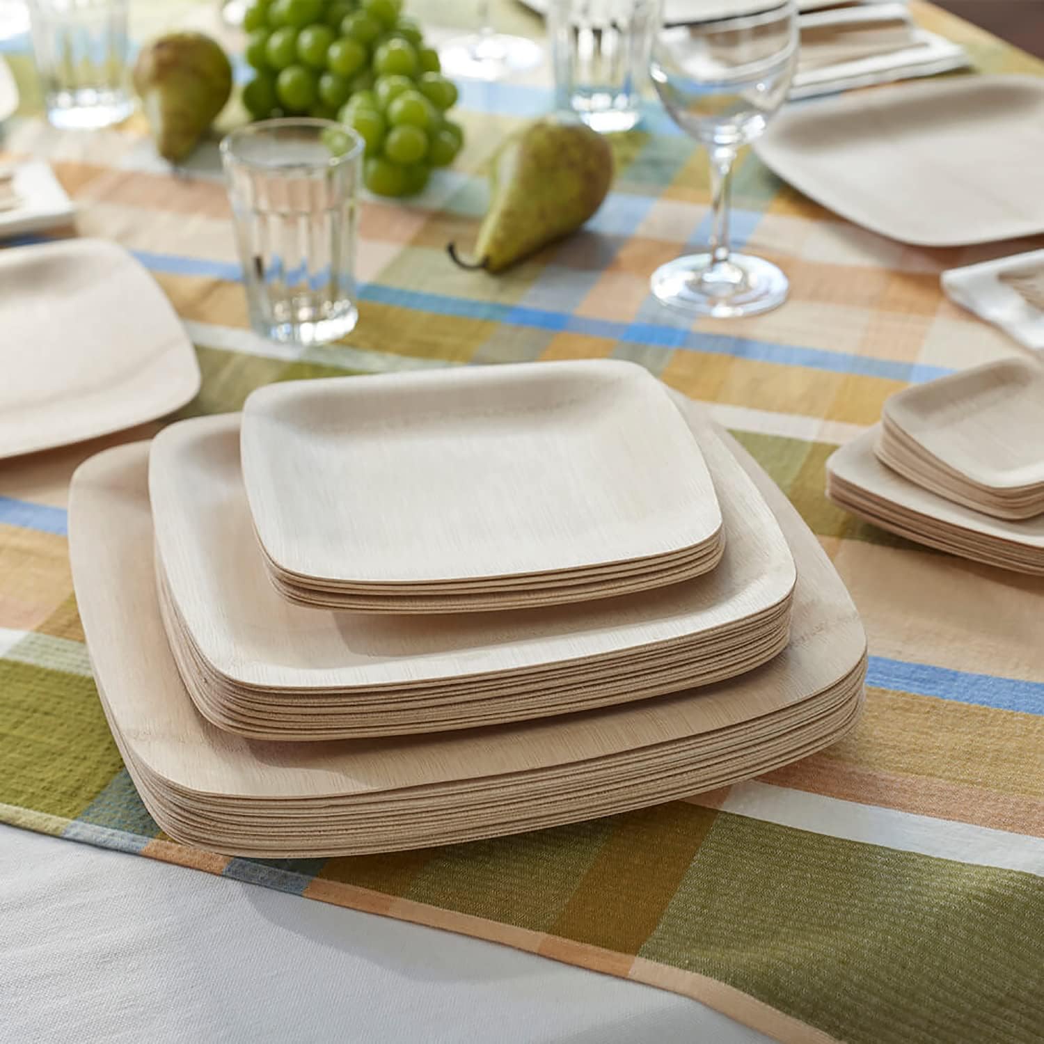 Bambu Pack of 25-7 Inch Disposable Bamboo Plates Square, Biodegradable Eco Friendly Products, Bamboo Disposable Plates for Events, Compostable Plate