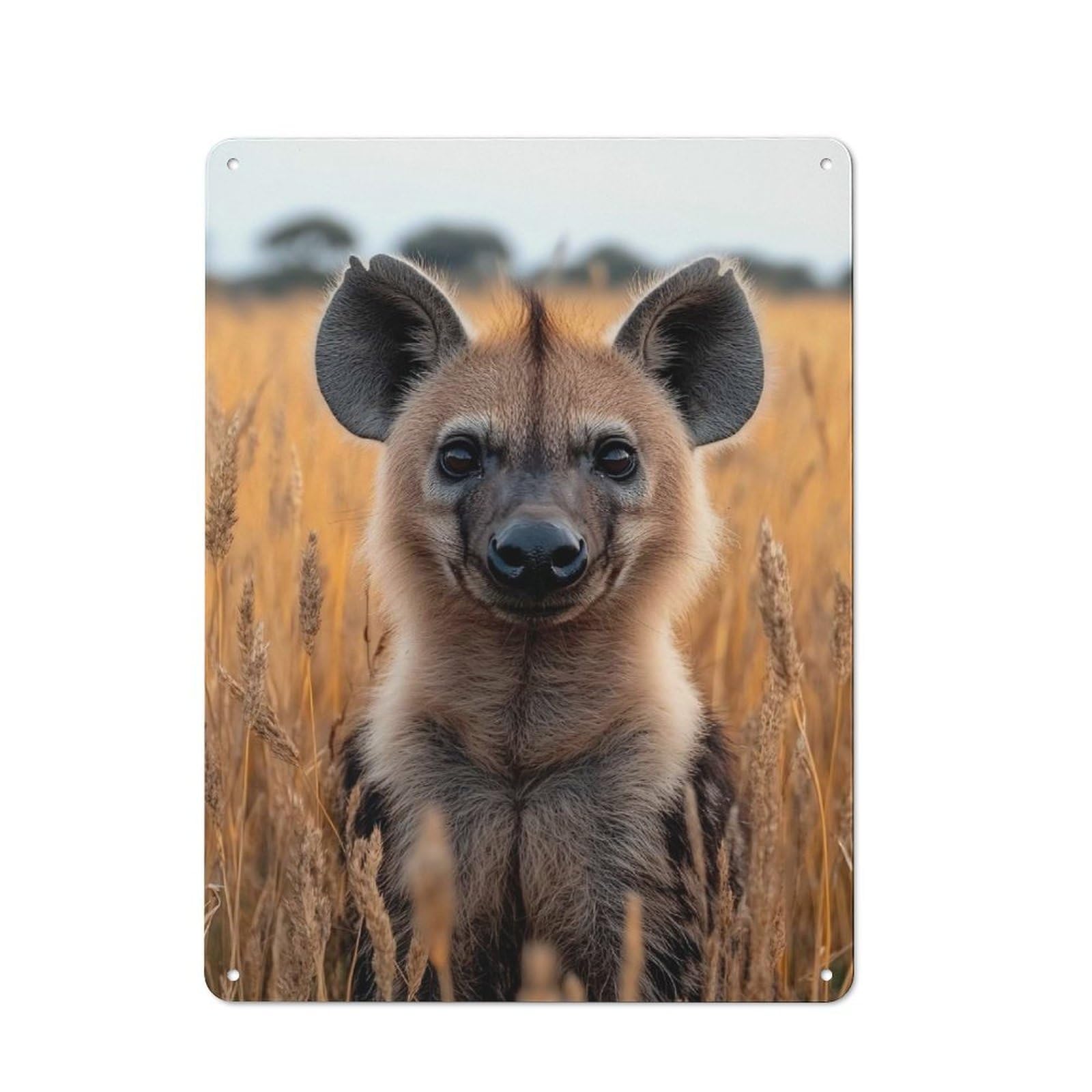 Junmoney Style-12 Hyena Portrait In Golden Field Rustic Metal Wall Sign 40X30cm For Bar Or Restaurant, A Decorative Metal Sign For Bars And Restaurants