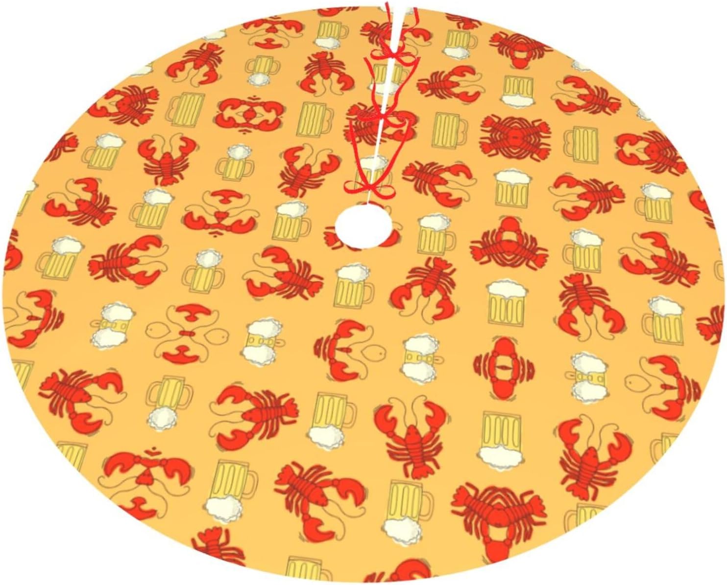 Beer and Crawfish Pattern Print Christmas Tree Skirt for Christmas, New Year Halloween Celebrations