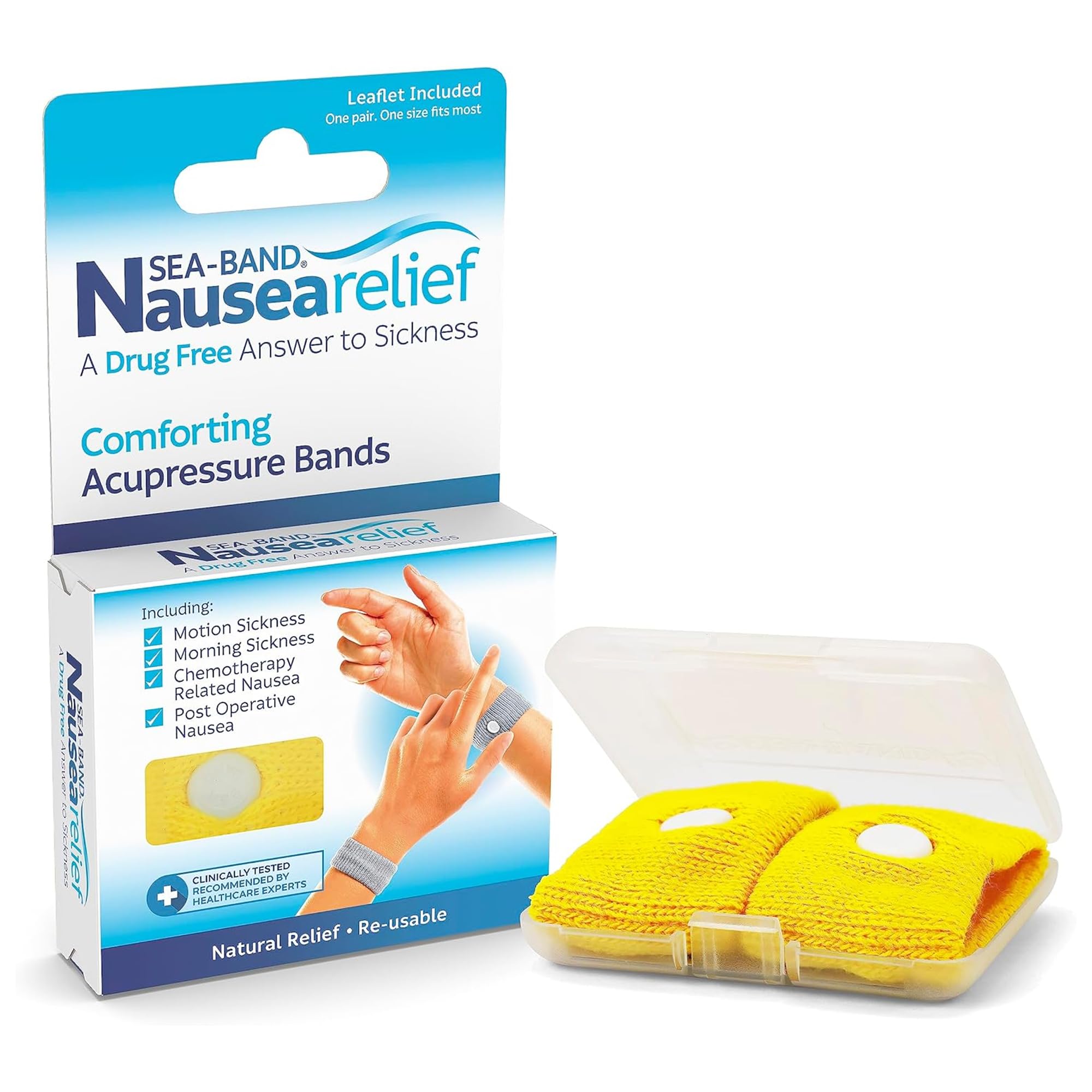 Sea-Band Travel & Motion Sickness and Nausea Relief Acupressure Wristband - Adult (Lemon), 1 Pair