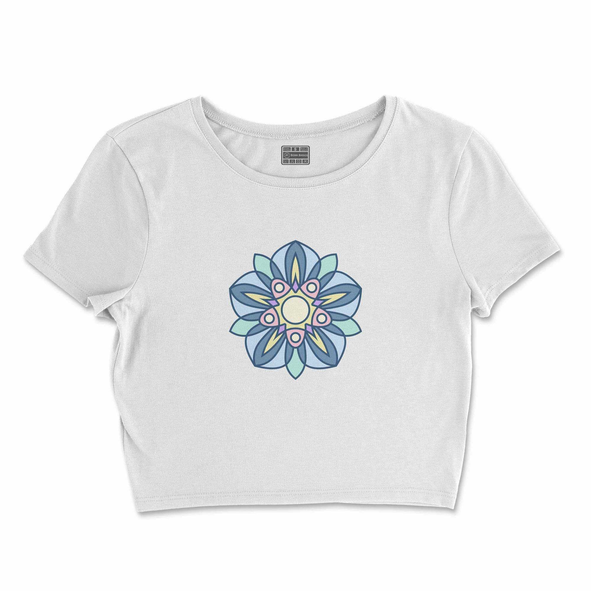Bona Basics, Digitally Printed, Women's Basic Crop-Top,%100 Cotton, White, Casual, Women's Tops, Size: XL