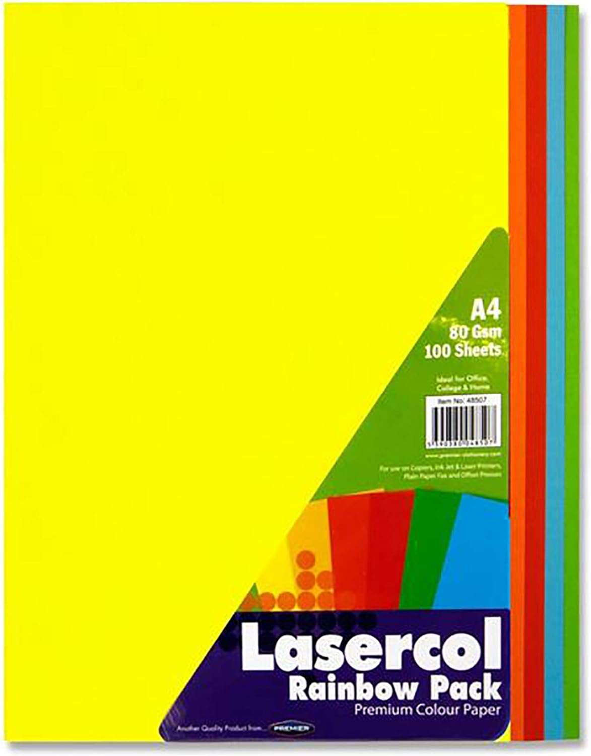 Premier Stationery A4 Rainbow Paper. 80gsm. Pack of 100 Sheets