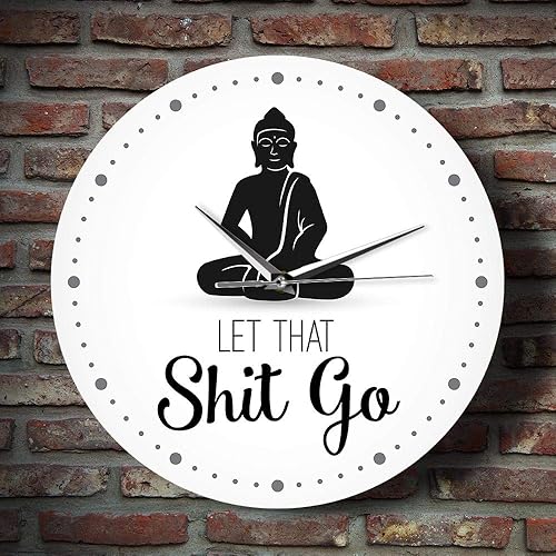 Miniatura 5 de Let That Shit Go - Reloj de pared con cita divertida de Buda, decoración zen, arte humorístico, silencioso, sin tictac, regalo de meditación para
