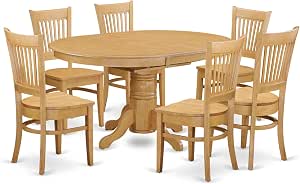 East West Furniture AVVA7-OAK-W 7-Piece Oval Dining Set with Butterfly Leaf, Oak