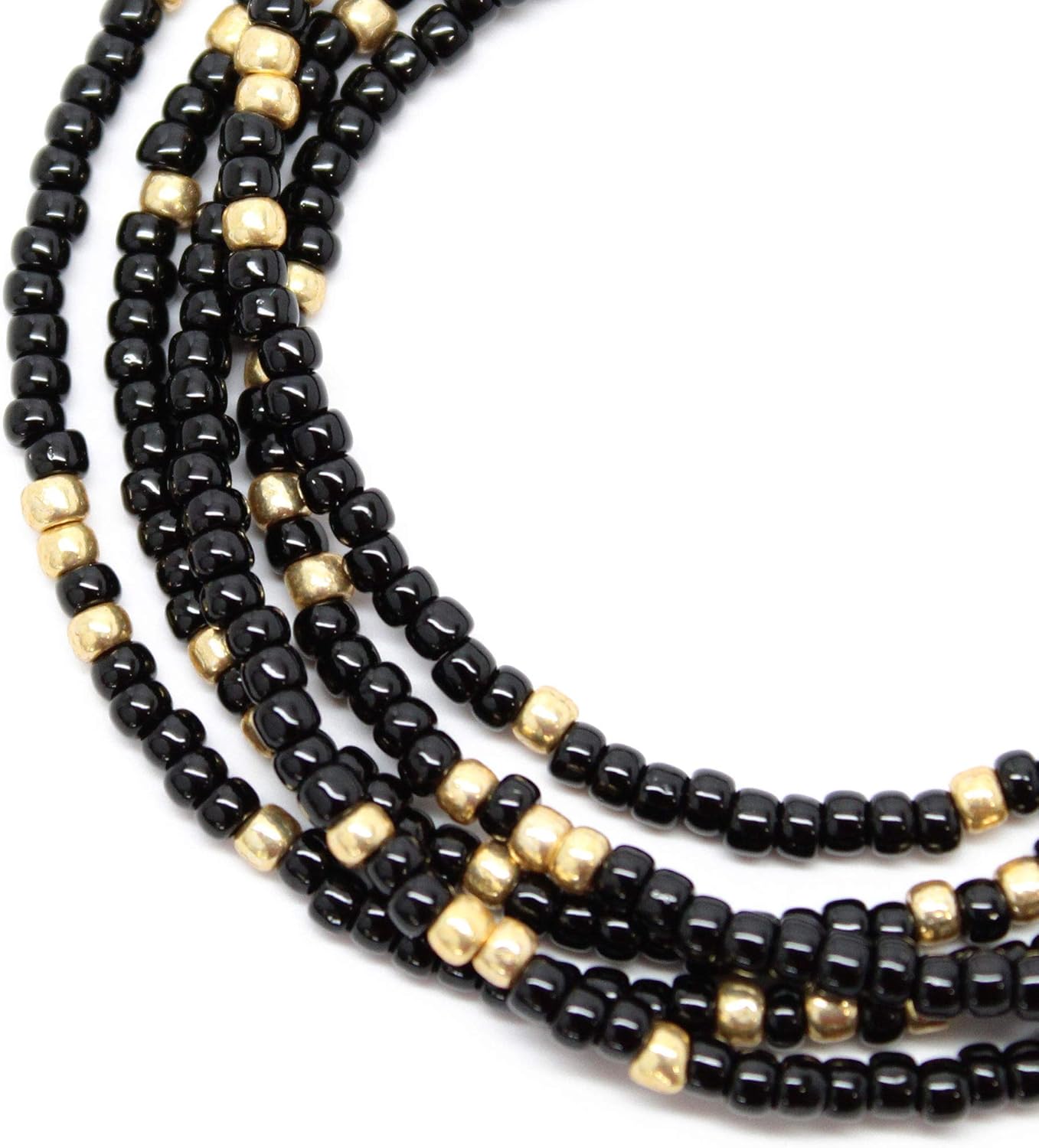 Handmade Black and Gold Seed Bead Necklace, Thin 2mm Single Strand Black and Gold Beaded Necklace
