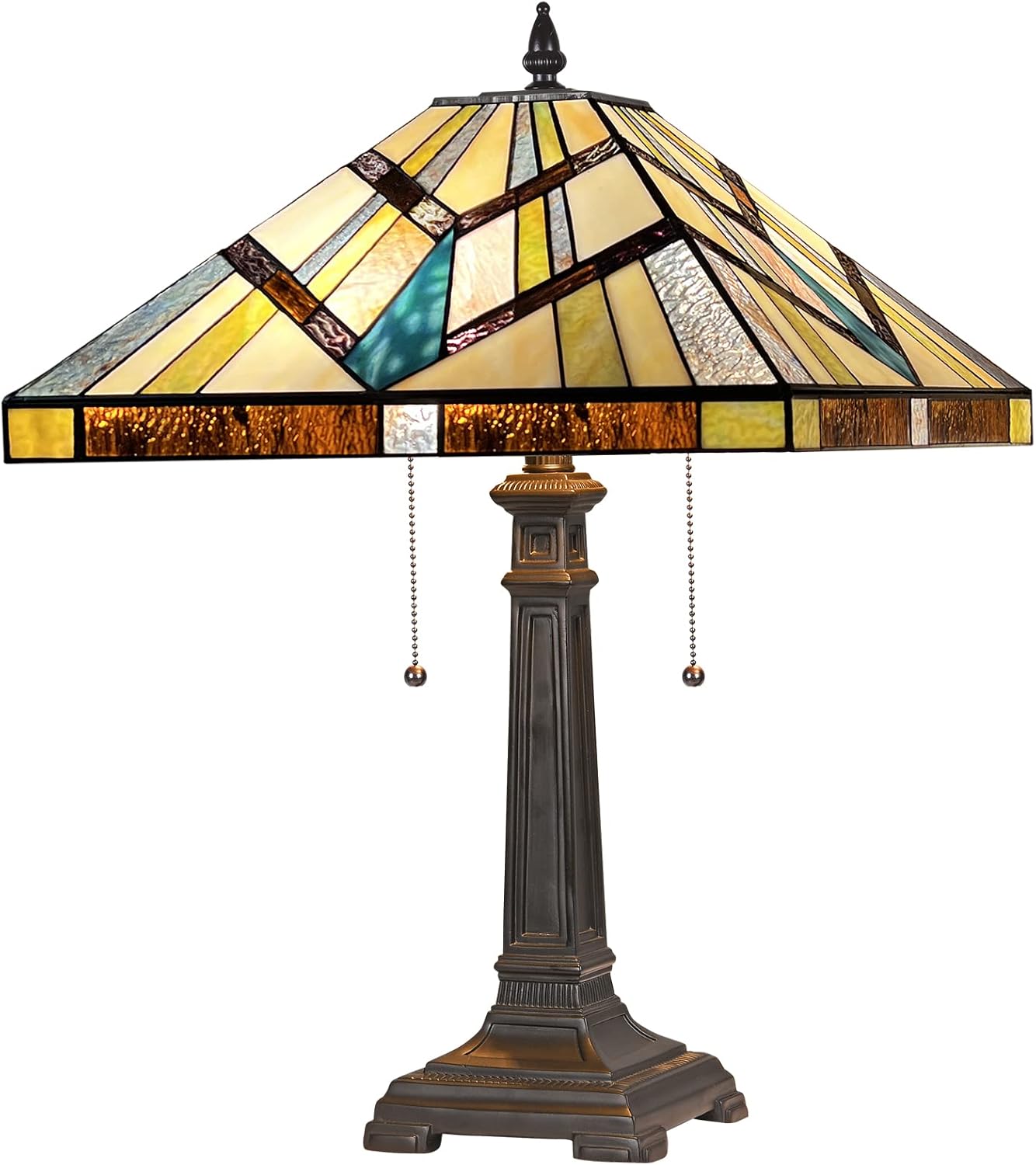 Capulina Tiffany Lamp Stained Glass Table Lamp 2-Light 16 Inches Wide Cream Amber Antique Mission Tiffany Style Desk Lamp for Bedrooms Living Room Study Home Office