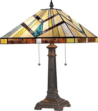Capulina Tiffany Table Lamp Antique Cream Amber Stained Glass 2-Light 16X16X24 Inches