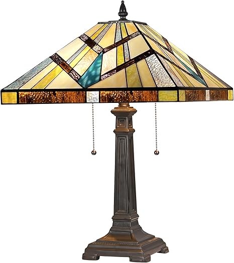 Capulina Capulina Tiffany Lamp Stained Glass Table Lamp 2-Light 16 Inches Wide Cream Amber Antique Mission Tiffany Style Desk Lamp for Bedrooms Living Room Study Home Office