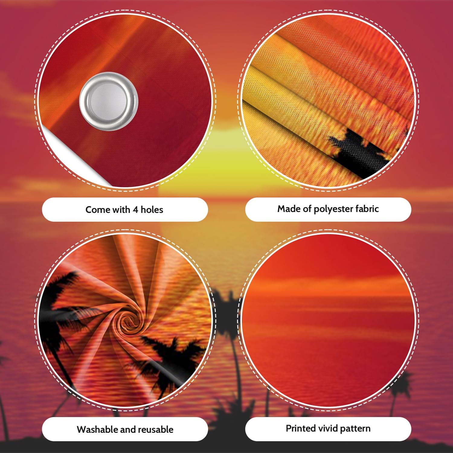 7x8ft Tropical Sea Garage Door Decor Sunset Ocean Silhouettes of Palm Trees Vibrant Red Orange Color Garage Door Cover for Party Vacation Inspired Background Decor Banner Cover