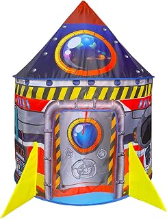BESTPARTY Rocket Ship Pop Up Play Tent for Kids - Indoor Outdoor Space Playhouse, Folds to Bag, Imaginative Toy for Toddlers Boys Girls
