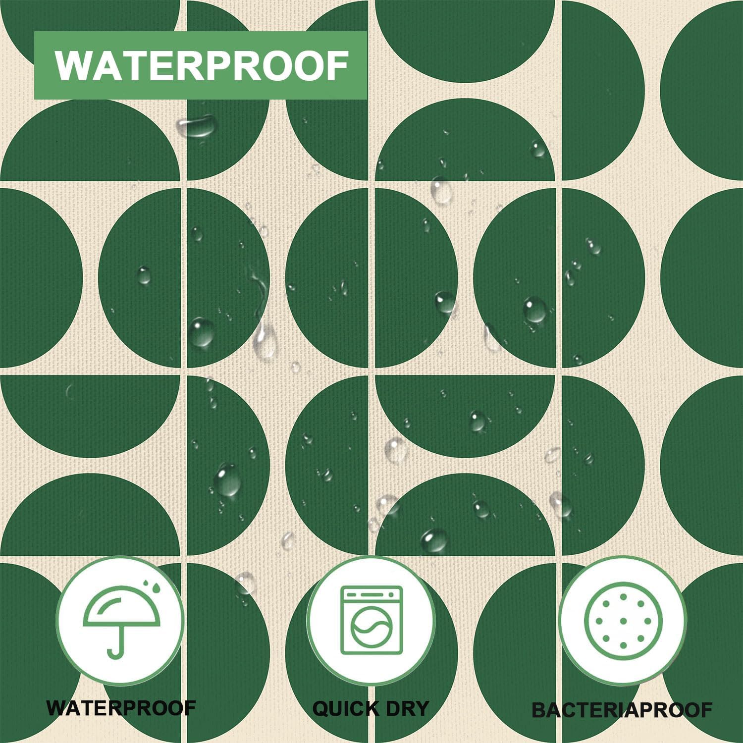 Green Mid Century Modern Shower Curtain, Boho Abstract Geometric Retro Art Bath Curtains for Bathroom, Colorful Unique Pattern Waterproof Polyester Fabric Bathroom Set 12 Hooks 72X84IN