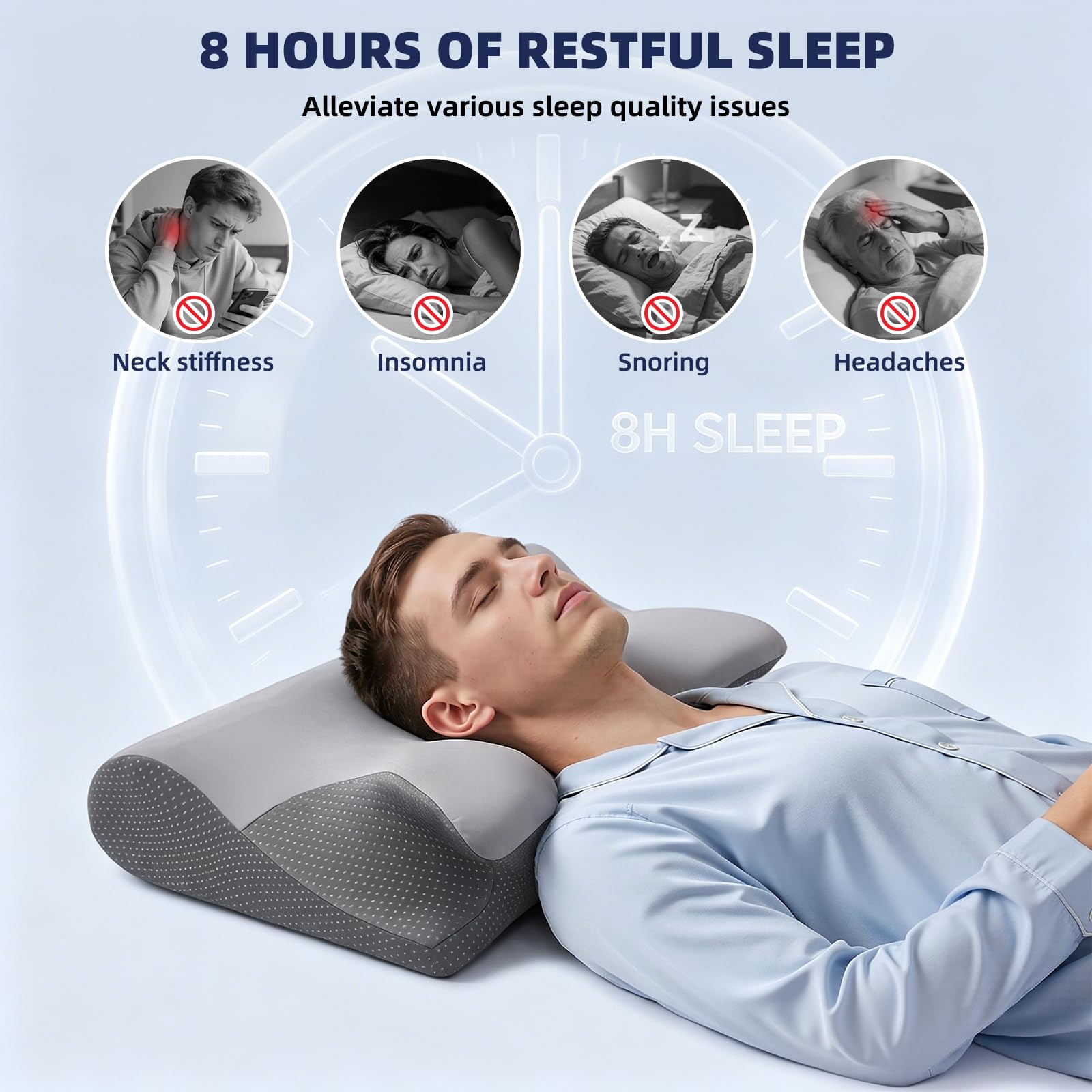 Cuscino cervicale, ergonomico, ortopedico, in memory foam, per chi dorme sul fianco, schiena e pancia, grigio puro