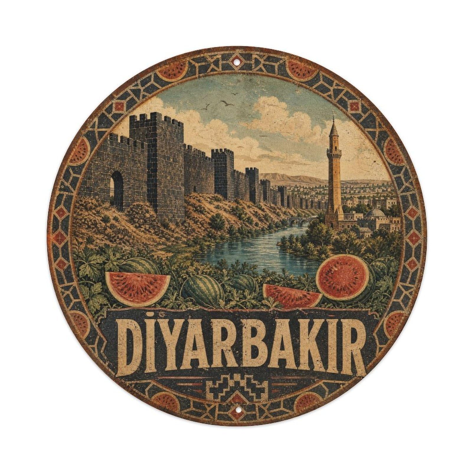 Diyarbakir Walls Turkey Travel Heritage Graphic Metal Tin Sign
